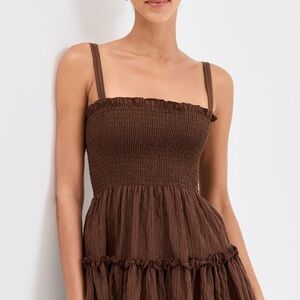 Hill House Seraphina Mini Seersucker Dress Brown Medium